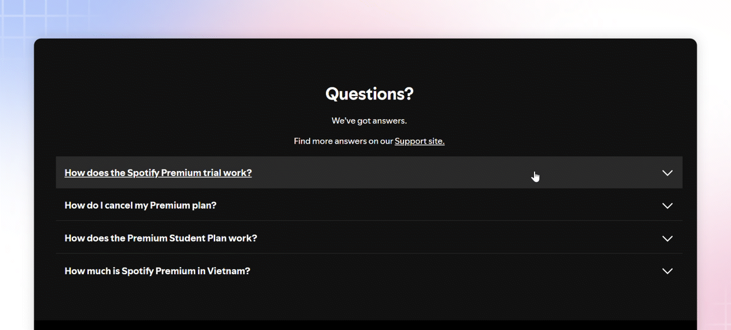 3 - Spotify FAQ Accordion